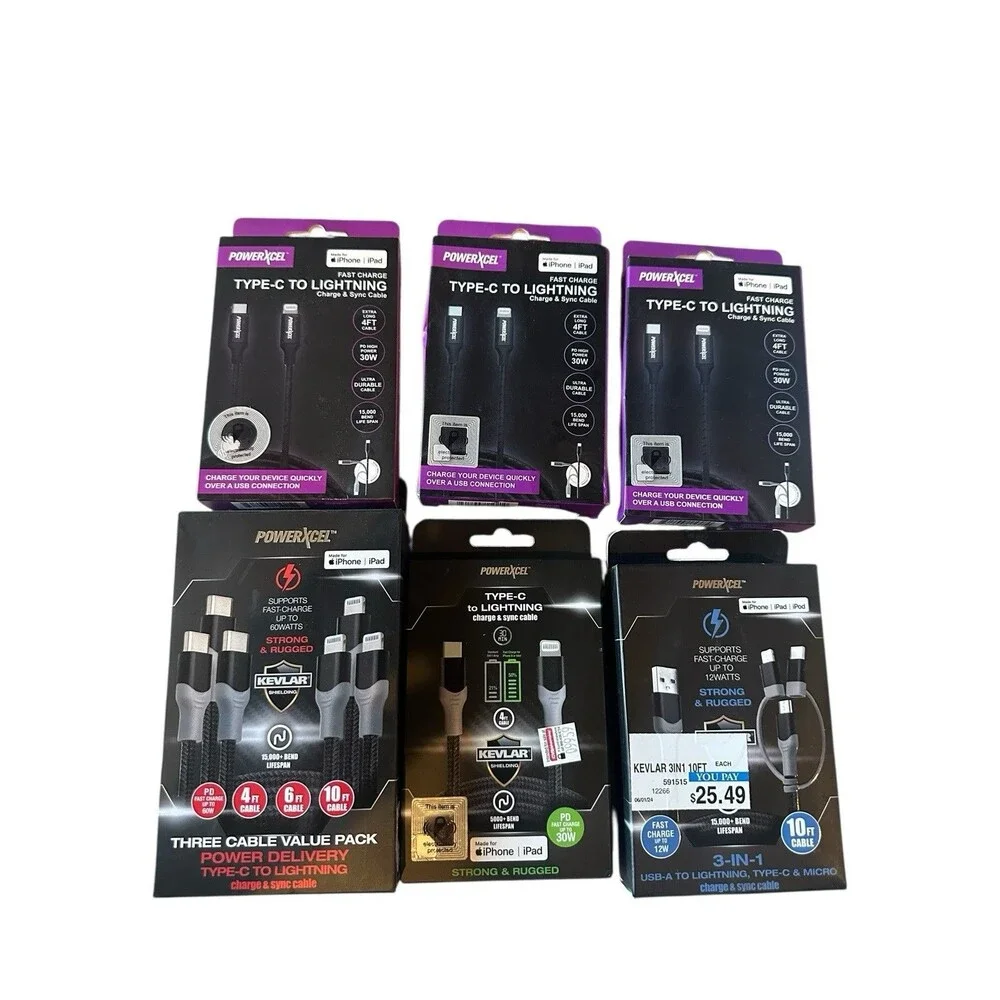 Lot 8 New PowerXcel Type C to Lightning Cables MFi-Certified Made with Kevlar